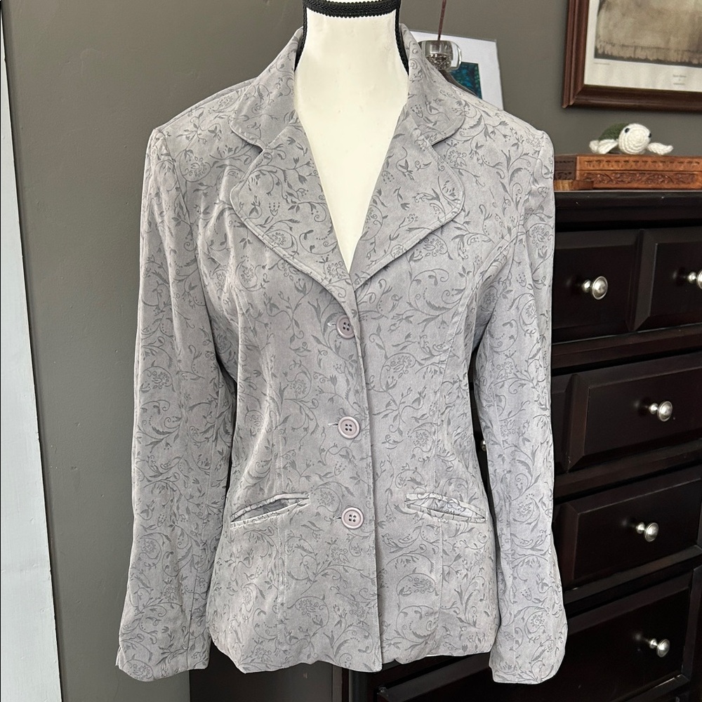 Mary McFadden Light Gray Floral Blazer